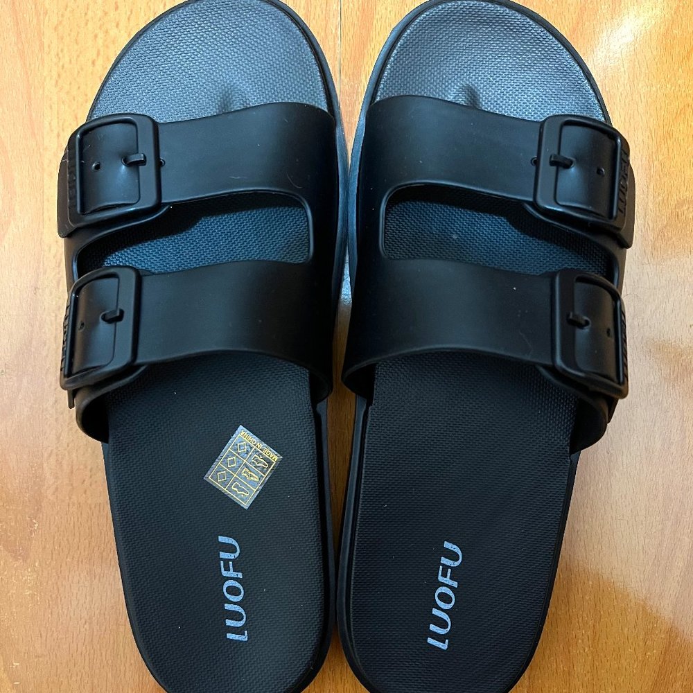 *NEW* Birkenstock Style Men's Size 8 Black Slippers/Sandals